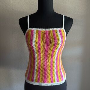 Fashion Nova Pink and Yellow Striped Tank Top